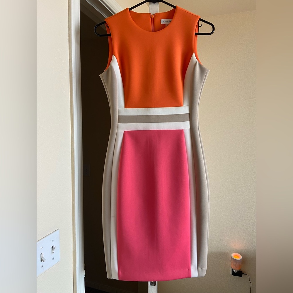 Calvin Klein - Orange/Pink/Tan Dress Size 2